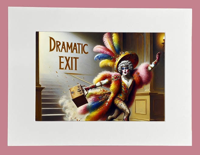 Muck N Brass Posters, Prints, & Visual Artwork A5 Mounted The Dramatic Exit Print