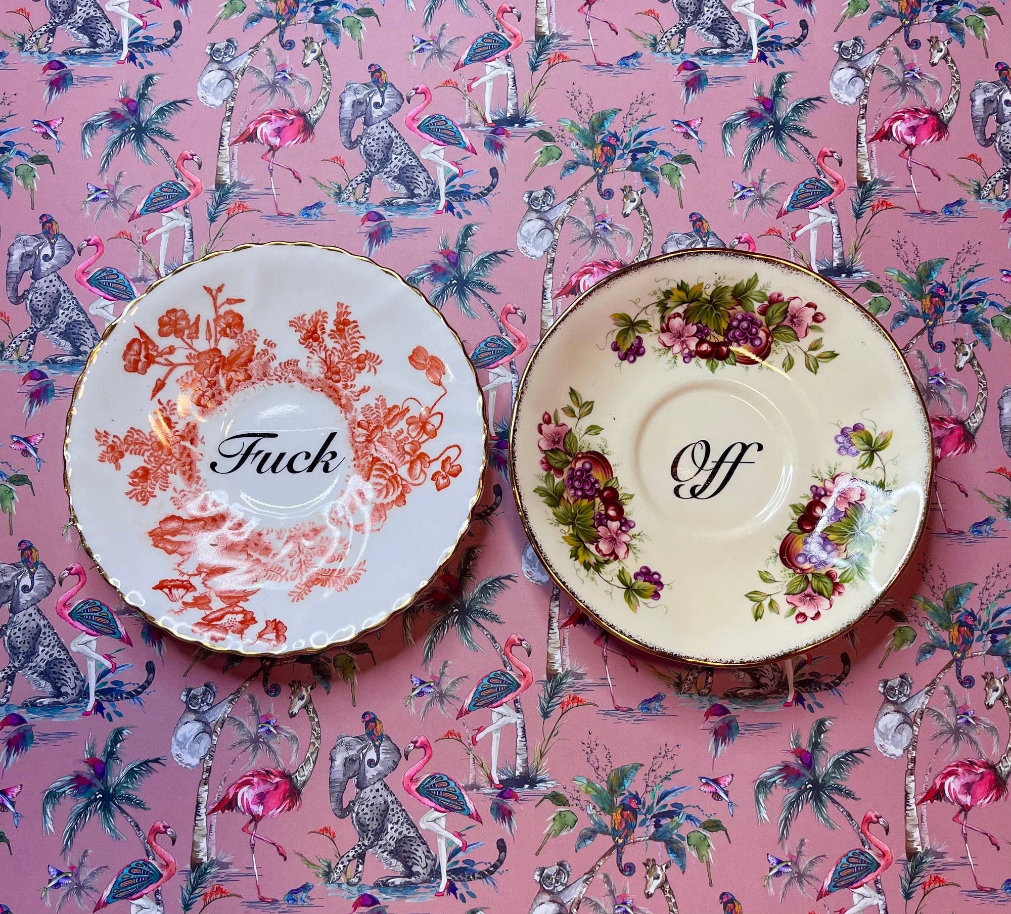Muck N Brass Posters, Prints, & Visual Artwork Pair decorative wall hanging plates - Fuck Off