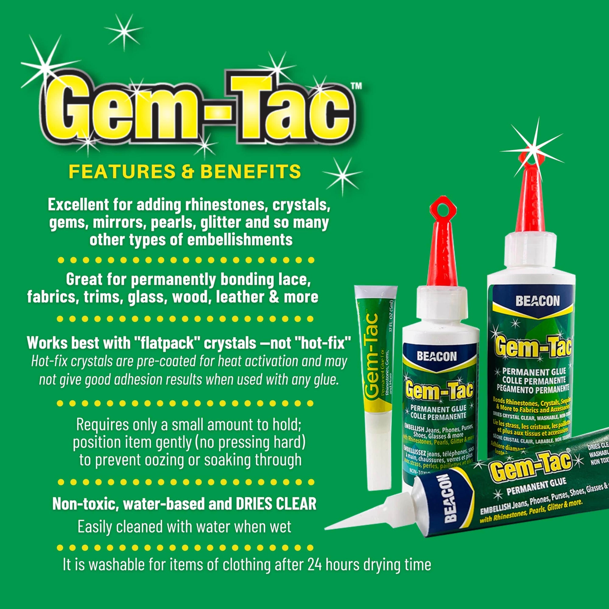 Beacon Beacon Gem-Tac 118ml Medium Bottle - Clear Adhesive for Fabric, Rhinestones, Glass, and More - Ideal glue for Embellishing Shoes, Gowns, Phones, and Accessories.