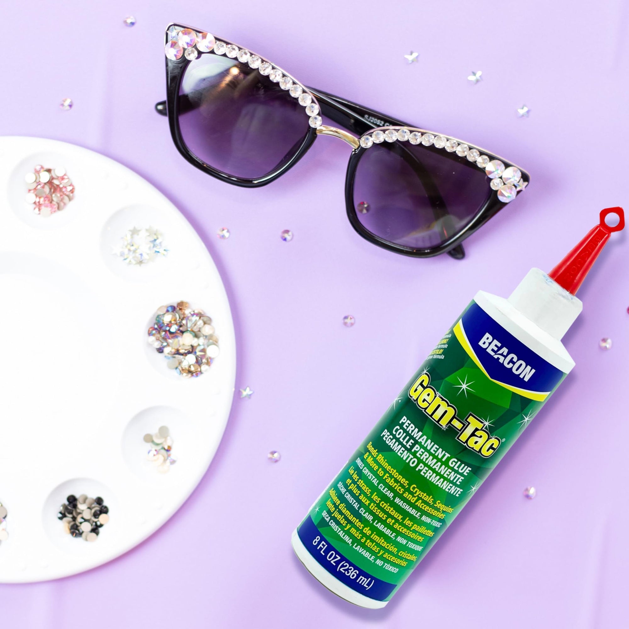 Beacon Beacon Gem-Tac 118ml Medium Bottle - Clear Adhesive for Fabric, Rhinestones, Glass, and More - Ideal glue for Embellishing Shoes, Gowns, Phones, and Accessories.