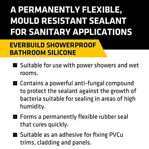 Everbuild Everbuild Showerproof Bathroom Silicone Sealant – Permanently Flexible – Anti-Fungal Formula – Quick Curing – Waterproof – Clear – 280ml