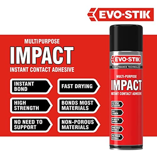 EVO-STIK EVO-STIK Impact Adhesive Spray, Bonds Immediately on Contact, High Shear Strength, Colour: Translucent Amber, Size: 200ml Spray Can