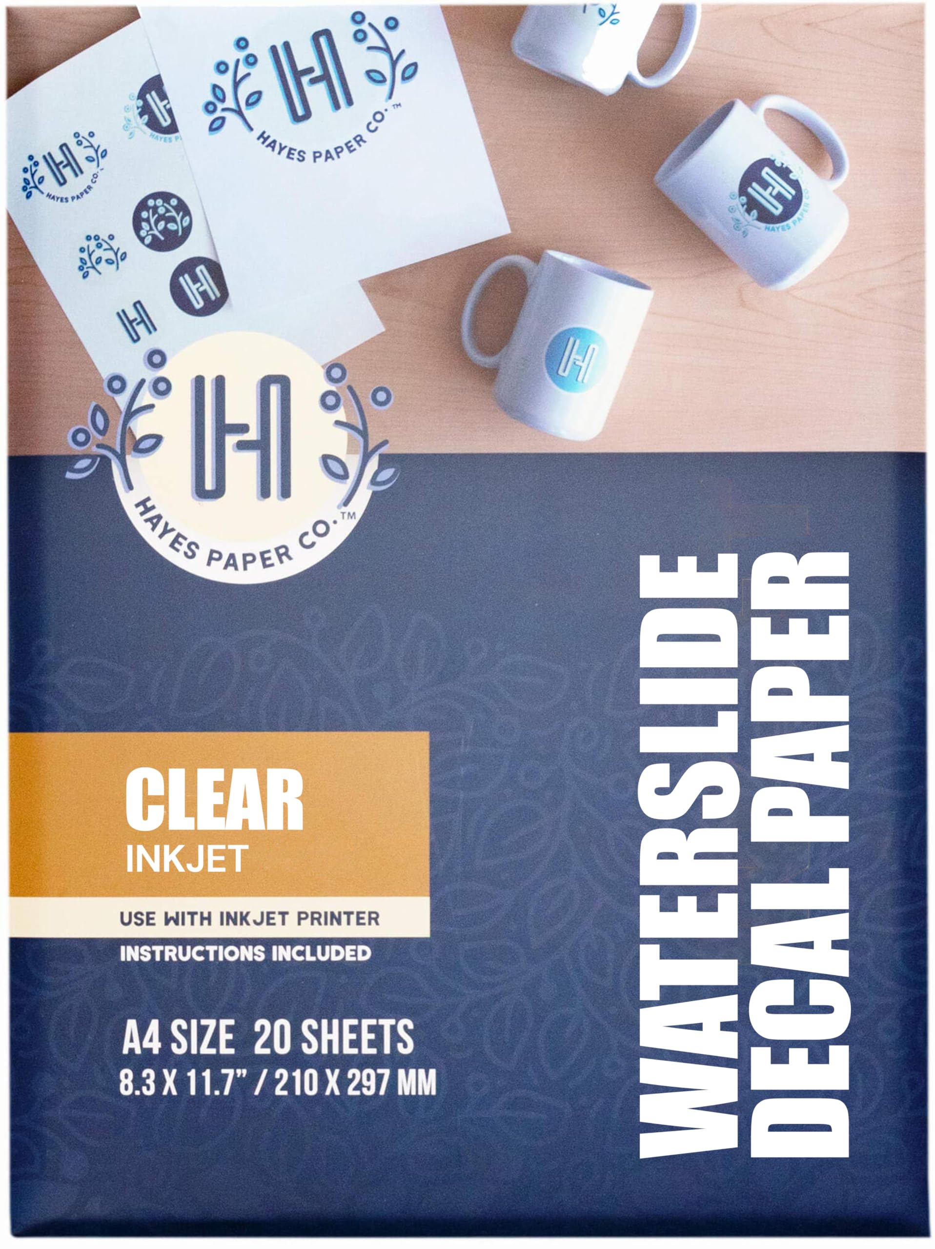 Hayes Paper Co. Hayes Paper, Waterslide Decal Paper Inkjet Clear 20 Sheets Premium Water-Slide Transfer Transparent Printable Water Slide Decals A4 Size