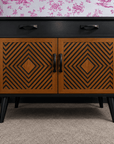 Muck N Brass Furniture Black with Black Geometric Design Muck N Brass – Upcycled Mid-Century Sideboard | Large Bedside Cabinet | Geometric Door Design