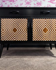 Muck N Brass Furniture Black with White Geometric design on Doors Muck N Brass – Upcycled Mid-Century Sideboard | Large Bedside Cabinet | Geometric Door Design