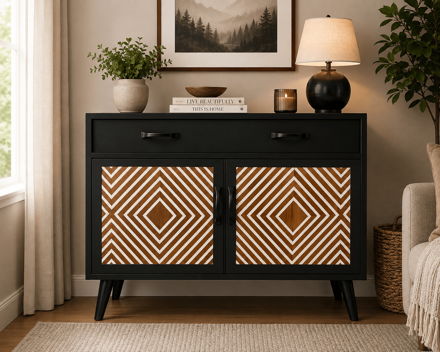 Muck N Brass Furniture Muck N Brass – Upcycled Mid-Century Sideboard | Large Bedside Cabinet | Geometric Door Design