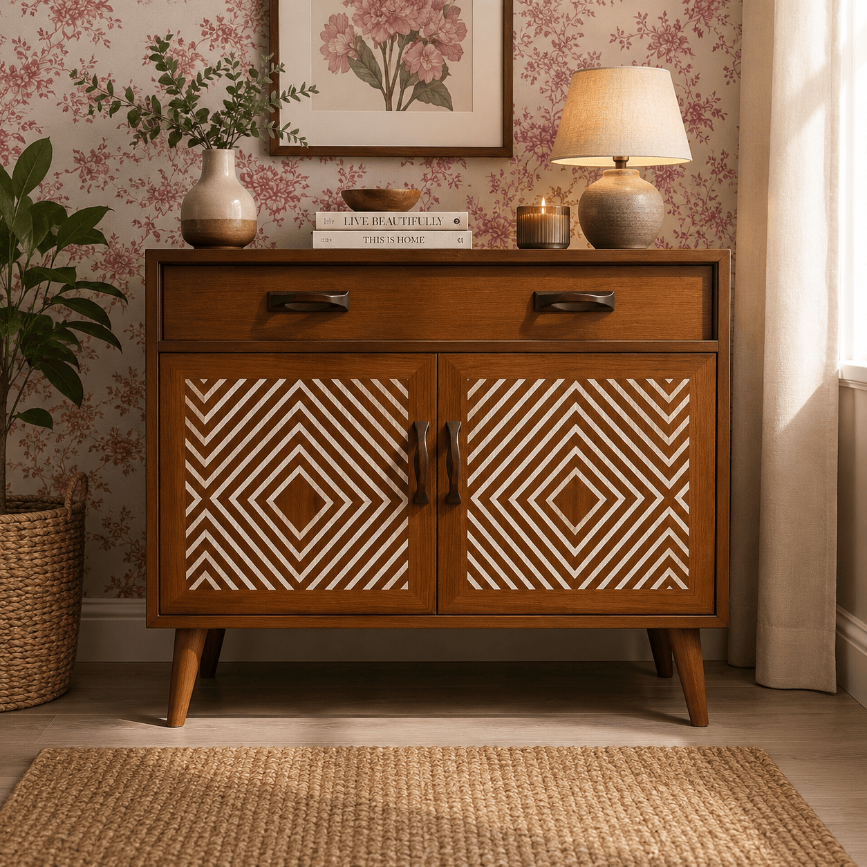 Muck N Brass Furniture Muck N Brass – Upcycled Mid-Century Sideboard | Large Bedside Cabinet | Geometric Door Design