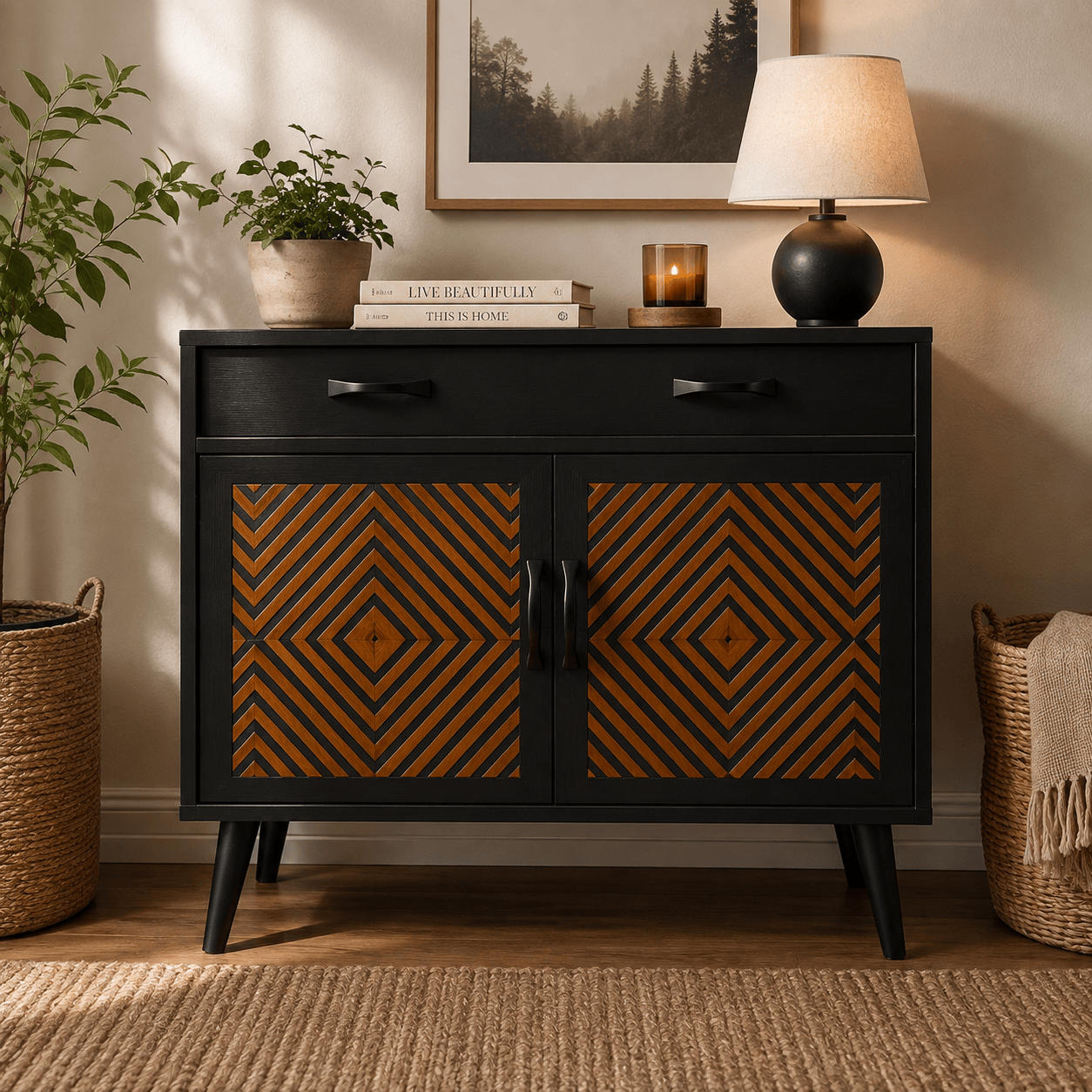 Muck N Brass Furniture Muck N Brass – Upcycled Mid-Century Sideboard | Large Bedside Cabinet | Geometric Door Design