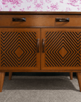 Muck N Brass Furniture Teak with Black Geometric Design on Doors Muck N Brass – Upcycled Mid-Century Sideboard | Large Bedside Cabinet | Geometric Door Design