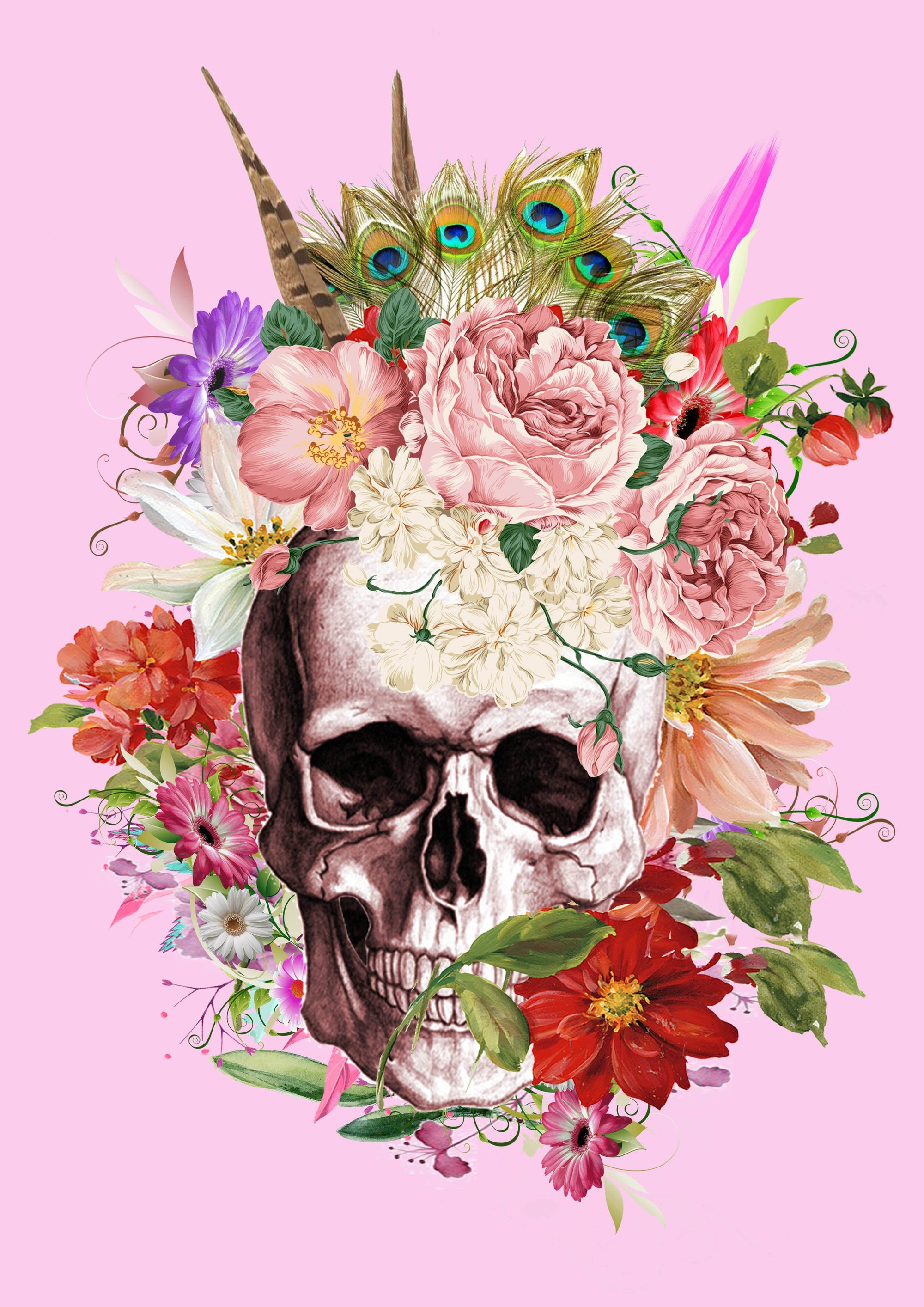 Muck N Brass Posters, Prints, & Visual Artwork A4 Muck N Brass Skull Print Pink