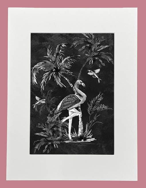 Muck N Brass Posters, Prints, & Visual Artwork A5 Mounted Chimiracle Black Flamingo Print