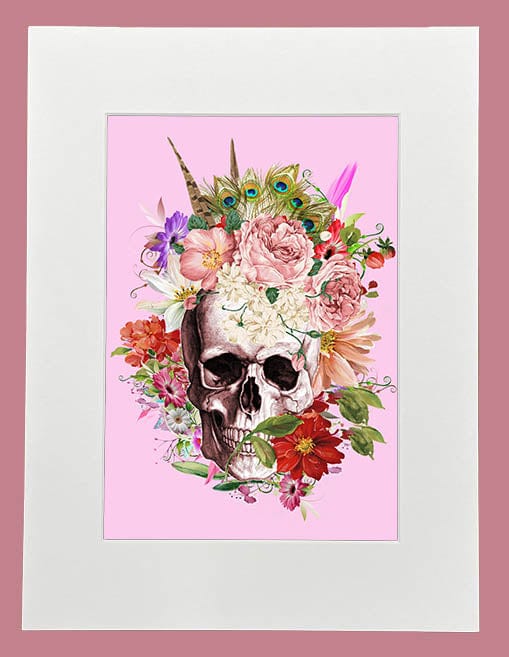 Muck N Brass Posters, Prints, &amp; Visual Artwork A5 Mounted Muck N Brass Skull Print Pink