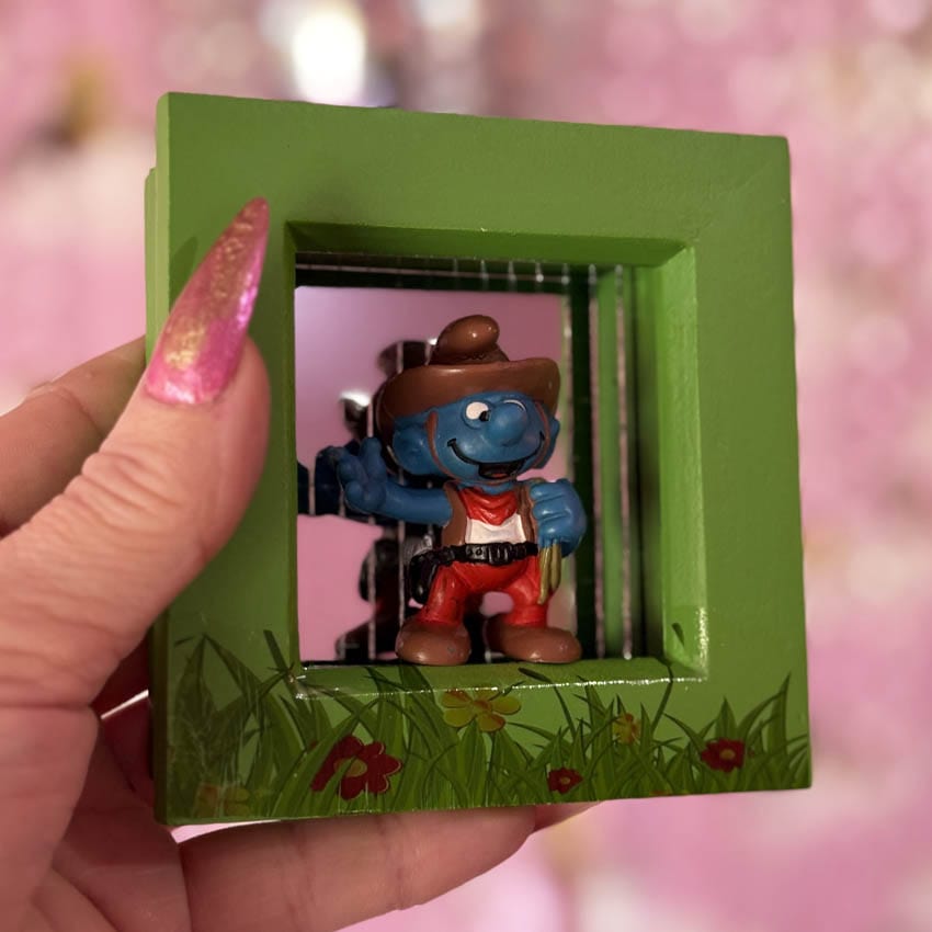 Muck N Brass Posters, Prints, & Visual Artwork Cowboy Smurf in Green frame Toys R Art Smurfs