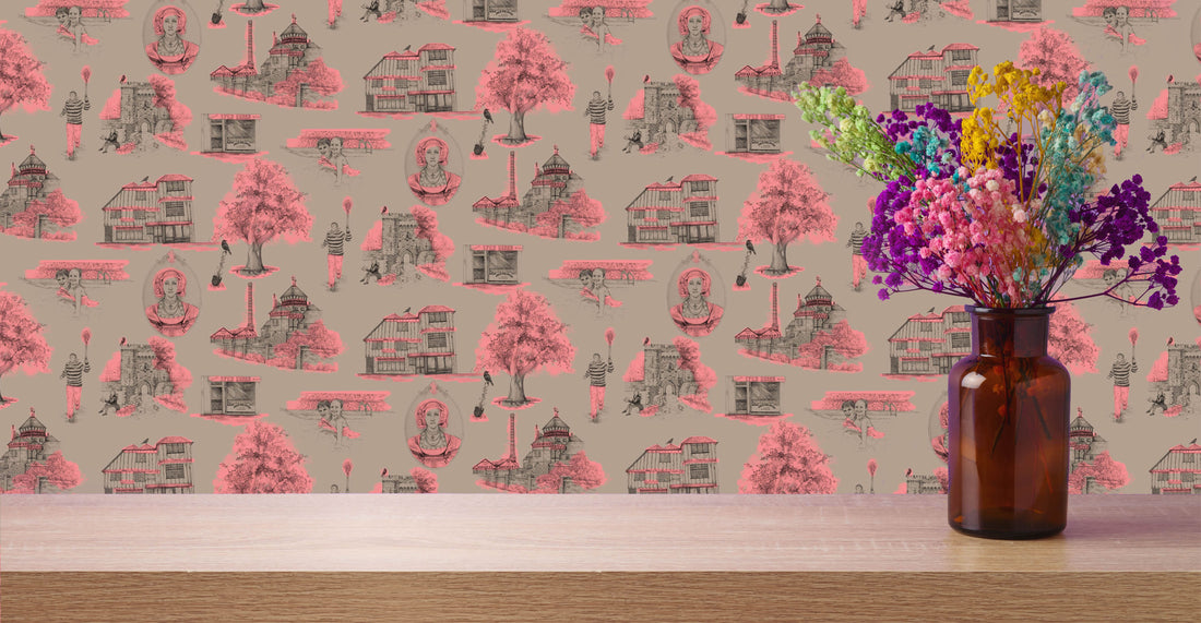Muck N Brass Wallpaper Lewes Toile Luxury Wallpaper Pink