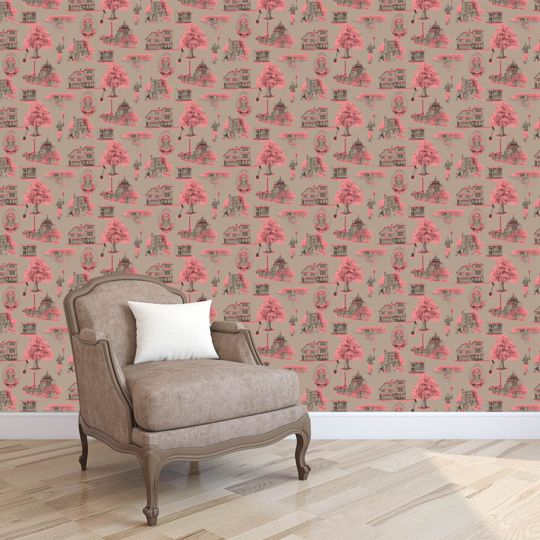 Muck N Brass Wallpaper Lewes Toile Luxury Wallpaper Pink