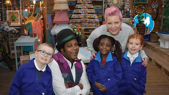 Zoe Pocock on the set of Junk Rescue with Danny and the children