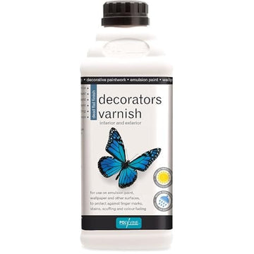 Polyvine Polyvine Decorators Varnish - Water Resistant Clear Varnish with UV Protection - Seals and Protects Emulsion Paint, Wallpaper, Interior Wood, Furniture, Plaster & Fabric - Dead Flat Finish, 1 Litre